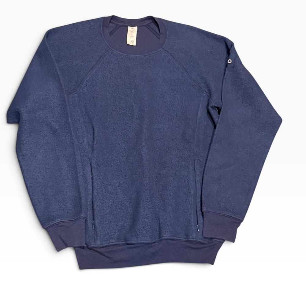 Alo Yoga Triumph Mens Navy Blue Textured Fleece Raglan Crewneck Sweatshirt Small